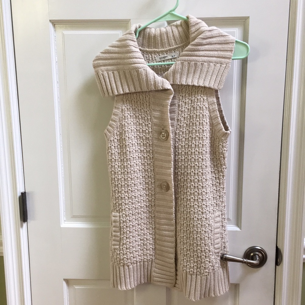 Old Navy Button Down Tan Knit Vest with Pockets Size S